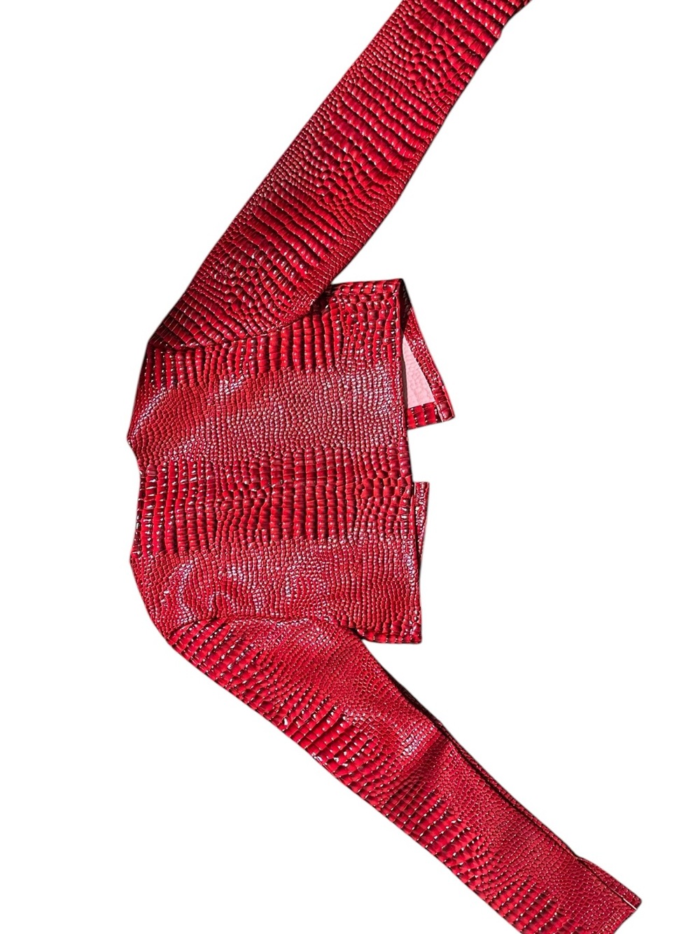 Textured Red Cropped Open Front Jacket - Picture 5 of 5
